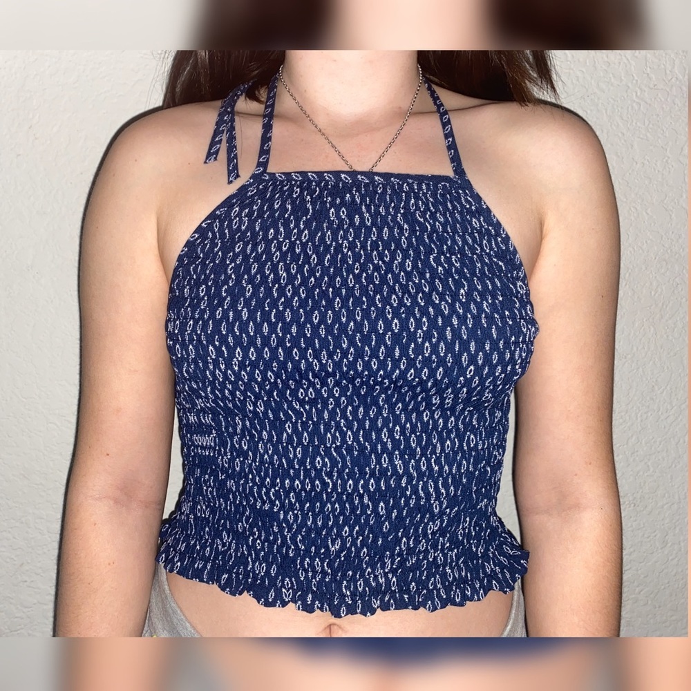 Blue Patterned Halter Top